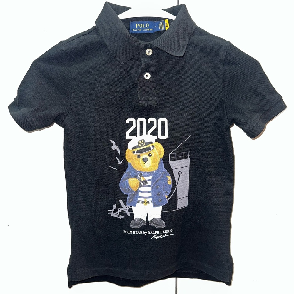 Ralph Lauren Kids Black Polo with Bear Graphic